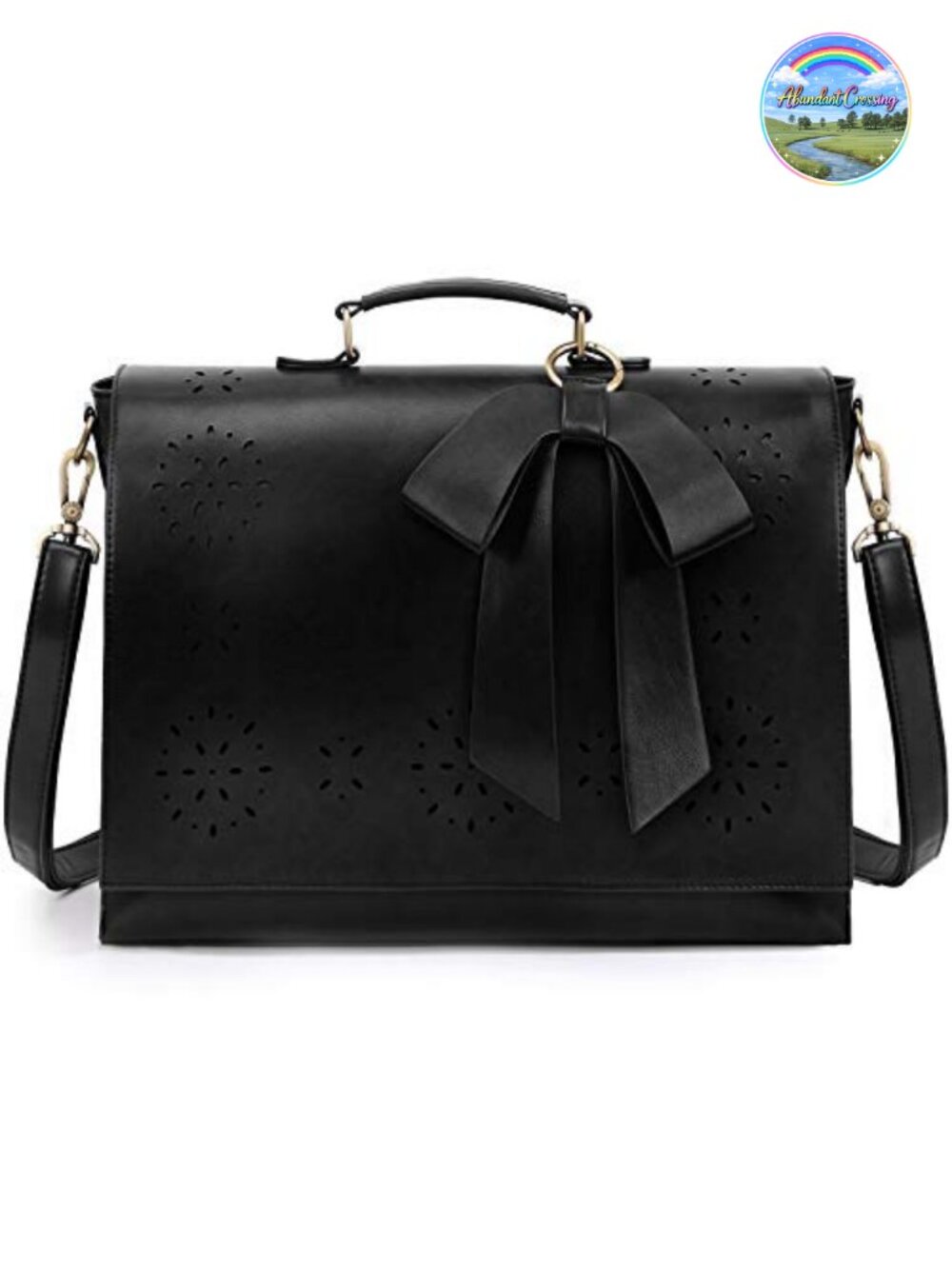 Women's Briefcase Vegan Leather Laptop Bag Work Computer Satchel Detachable Bow
